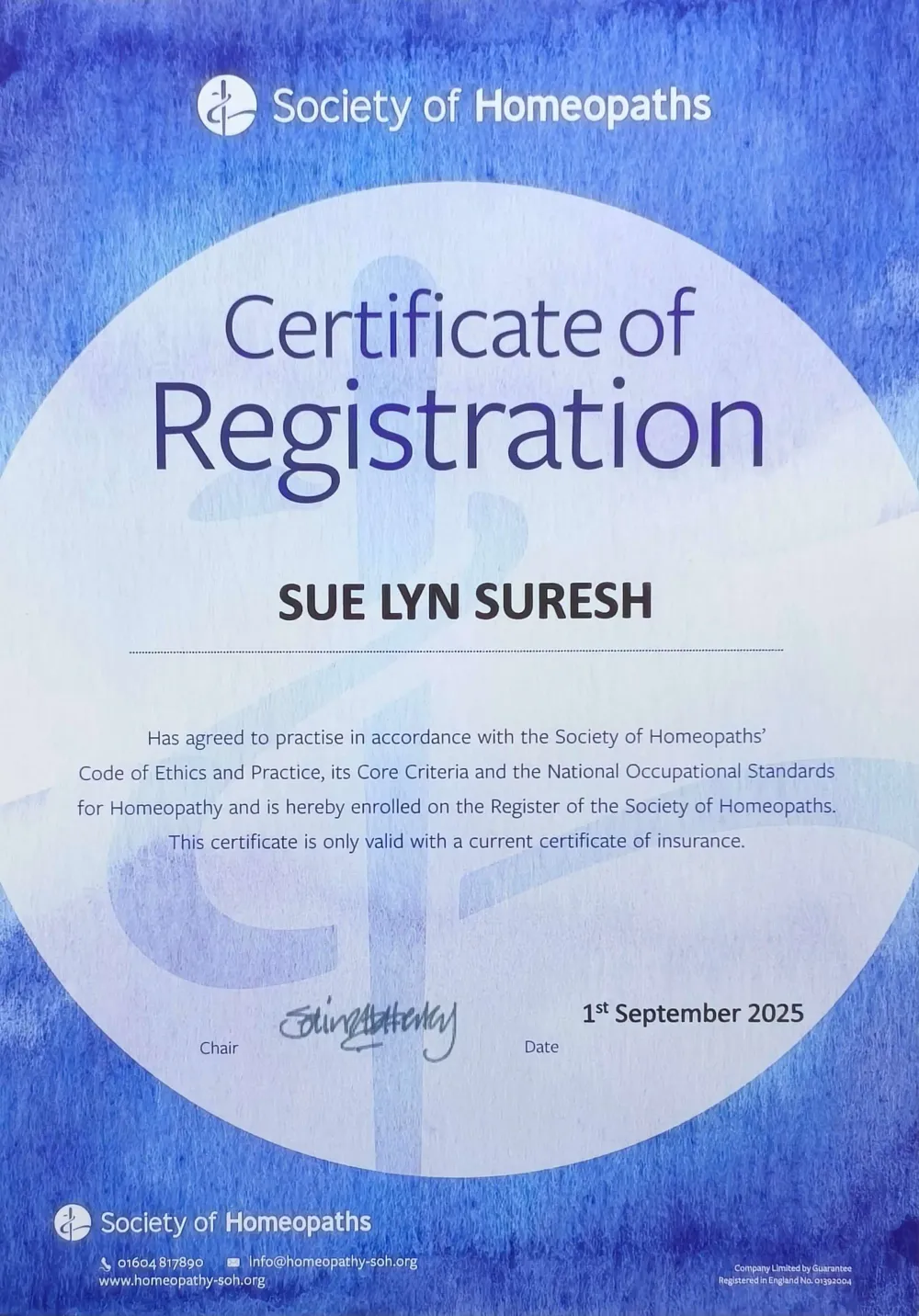 Society of Homeopaths Registration